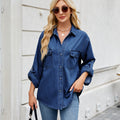 European and american cross-border foreign trade spring and summer women's clothing  independent station washed adjustable sleeve denim shirt loosetops