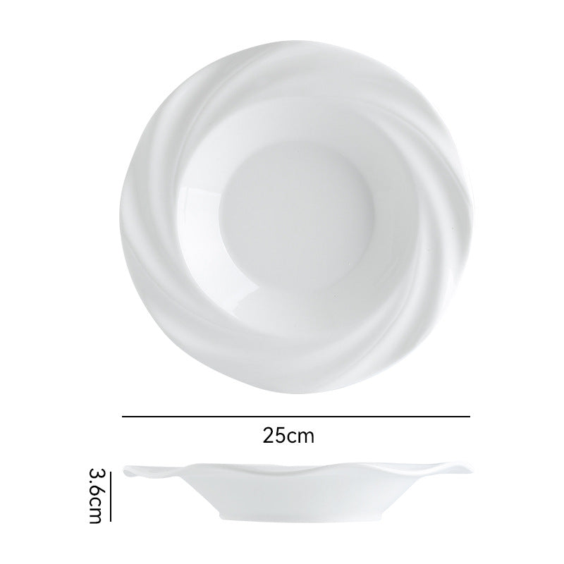 Minimalist pure white ceramic dinnerware set for home, restaurant, and hotel use - porcelain plates, creative plating, and dessert bowls