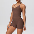 New arrival cross-border pure color brushed beautiful back strap halterhigh waist yoga clothes suit sports running fitness suit for women