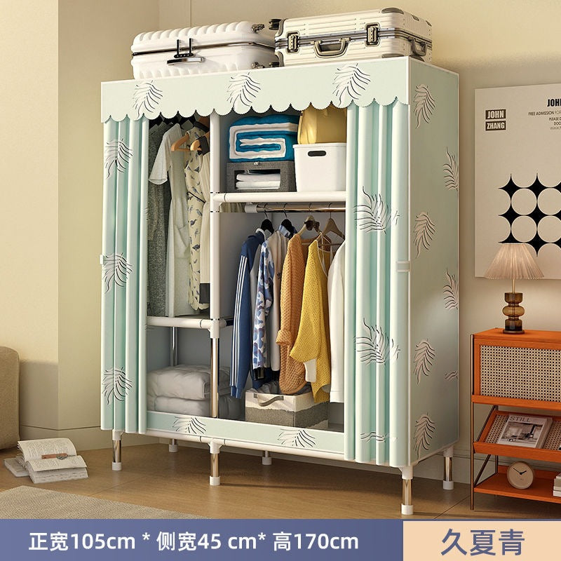 Simple wardrobe for home bedroom steel frame thickened and thickened steel pipe assembled cloth wardrobe rental room strong and durable cabinet