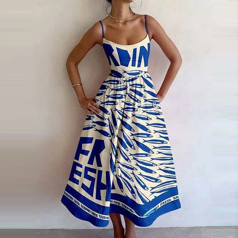 cross-border e-commerce european and american women's clothing: new summer collection - elegant vacation style, unique print, slim-fit cami dress