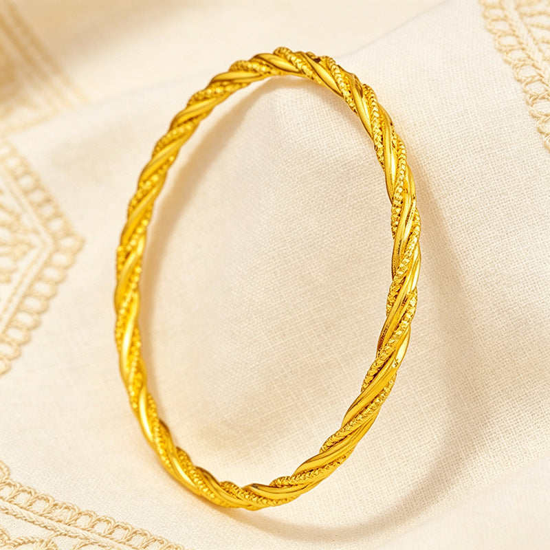 Vintage twisted rope gold-plated bangle - southeast asian & middle eastern wedding style, fine gold bracelet - live stream source, wholesale from manufacturer