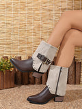 Plus size women's ankle boots for export - new autumn/winter  collection: stylish studded side-zip chunky heel metal buckle booties
