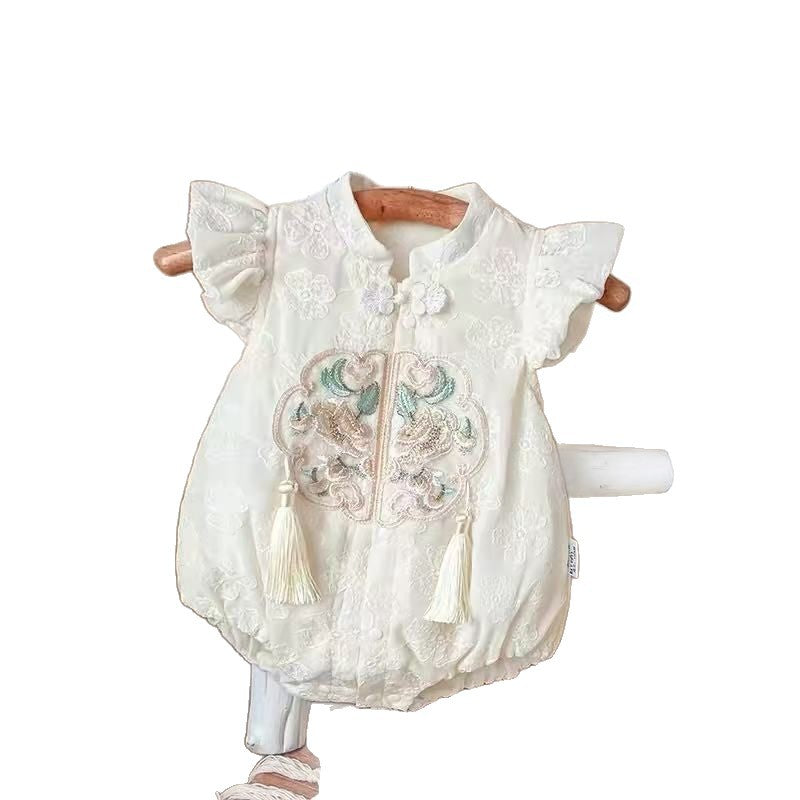 Summer romper - lightweight chinese style bodysuit - baby clothes - newborn thin fly sleeve princess onesie for baby girls