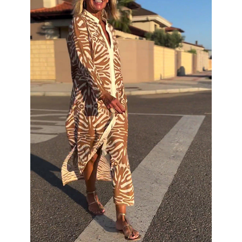 autumn new arrival: cross-border european and american leopard print v-neck long sleeve dress for women