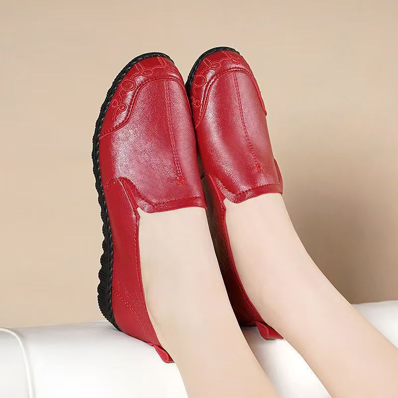 Soft leather soft bottom ladieswear shoes flatsabrasion resistantwaterproofbows work shoes wechat group purchase live broadcast one piece dropshipping
