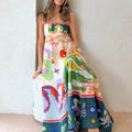 cross-border e-commerce european and american women's clothing: new summer collection - loose-fit art print off-shoulder high-waisted cami dress