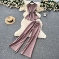 Accessible luxury british classy sense royal sister suit women's summer belt sleeveless tops + elastic waist drapedilm long pants
