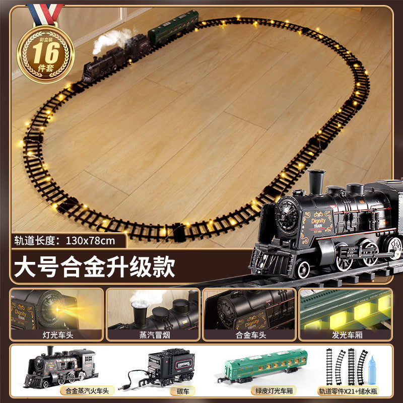Electric train track car simulation retro steam train model kids high-speed rail toy boy's set gift