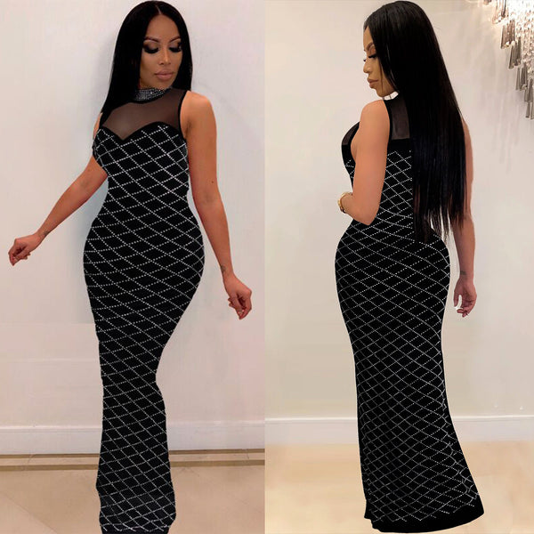 Spot! BK2323 Hot Sale European and American Sexy, Mesh Hot Diamond, Dress, Nightclub Dress