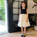 Korean style girls' summer  sleeveless dress - color block, french-inspired patchwork design, trendy little girl's dress