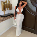Fashion beach vacation cut outknittinghalterdress deep v chain backless long blouse cross-border women's clothing