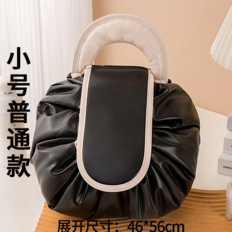 Printed Lazy Cosmetic Bag Twill Drawstring Storage Bag Large Capacity Portable Bundle Mouth Bag Travel Christmas Wash Bag