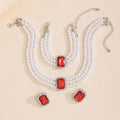 Imitation pearl necklace set wholesale - european & american cross-border jewelry - statement luxury gemstone choker necklace - vintage ring & bracelet set