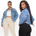 Bao style denim outwear women's new arrivalfashionfashion  ripped tops washed cut denim outwear