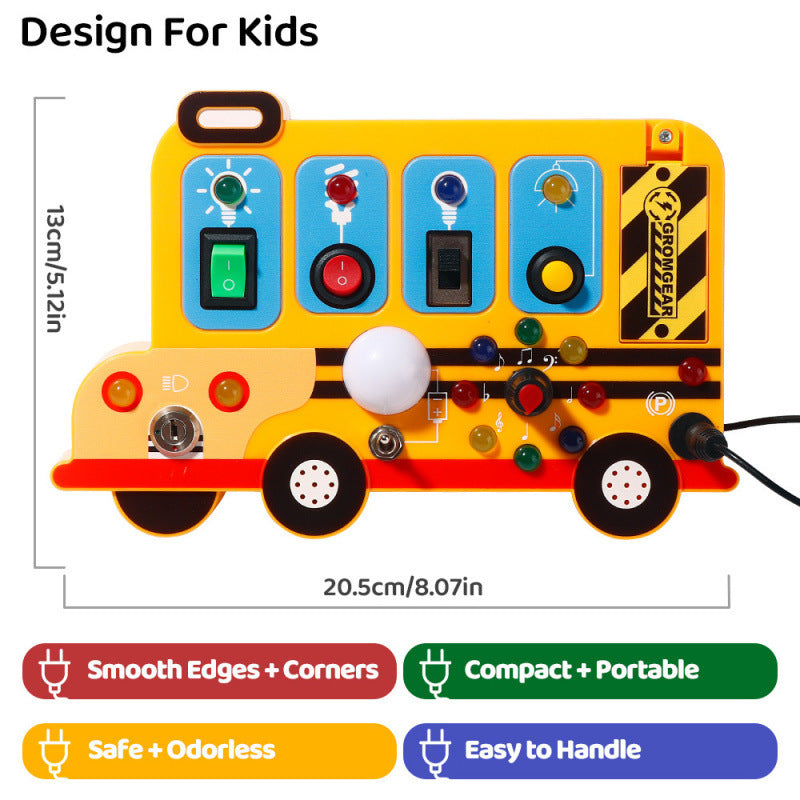 educational early education amazon kids school bus busy board multi-function led switch car power button toy