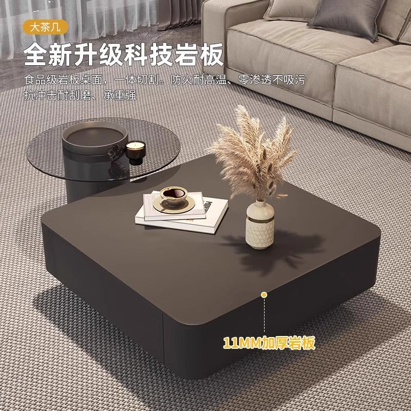 For home tea table living room glass black light luxury slate modern casual combination coffee table small apartment square sense for home