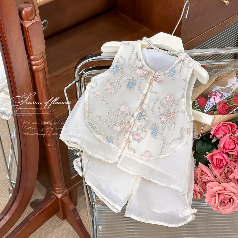 Girls' outfit : exquisite embroidered, modern chinese style, summer cool two-piece set for kids