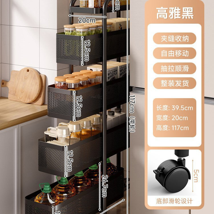 Narrow gap storage shelf stainless steel cart kitchen refrigerator narrow space organizer mobile bathroom storage cabinet