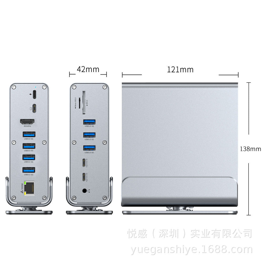 usb hub 3.0 to 4k60hz gigabit ethernet port type-c vertical docking station 15-in-1 docking station