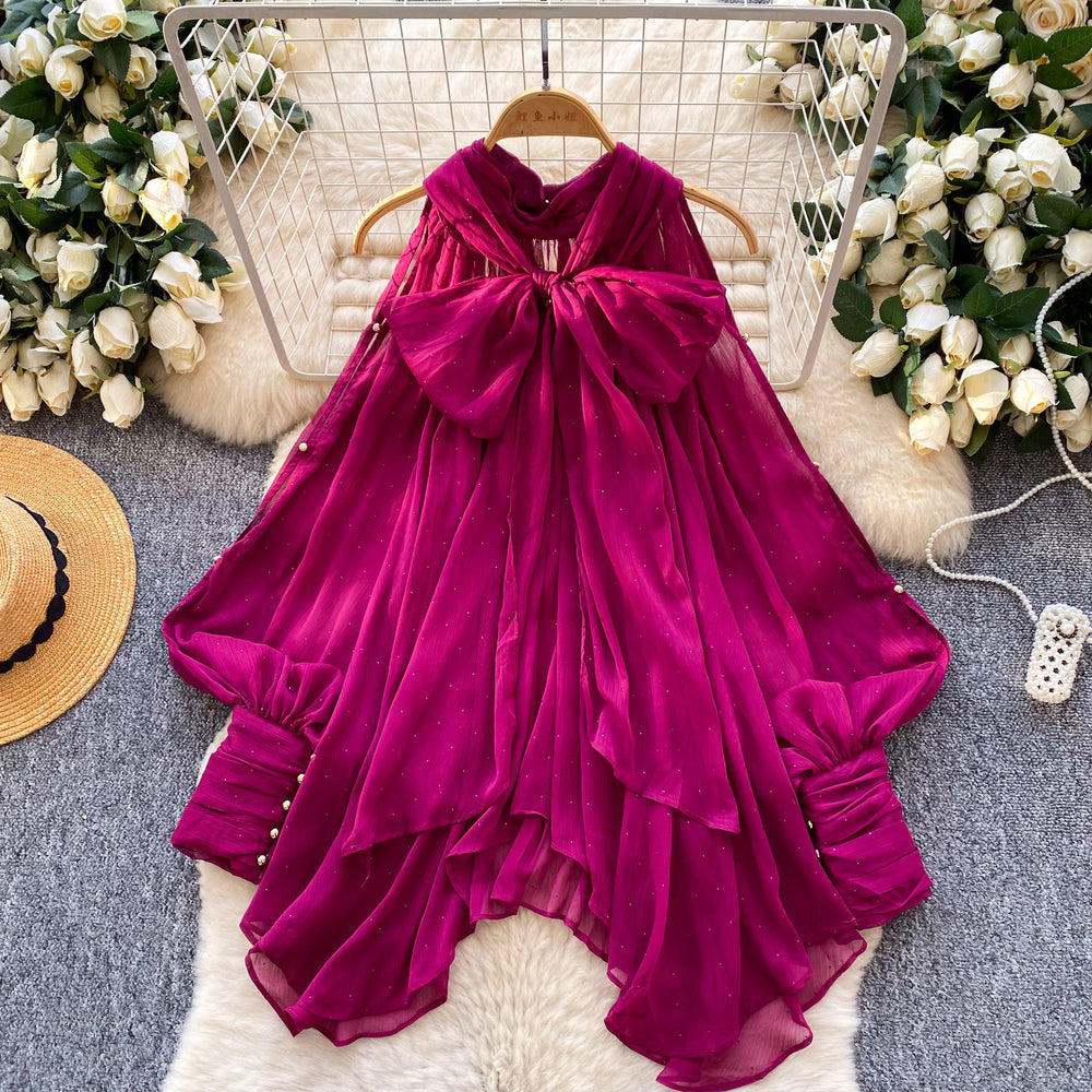 French chic floral blouse with bow detail - women's fashionable, unique, and flattering loose-fit top