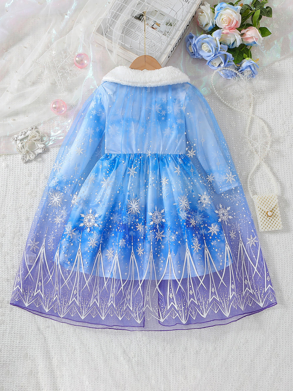 European and american cross-border autumn/winter holiday collection: snow princess tulle cape + dress two-piece set
