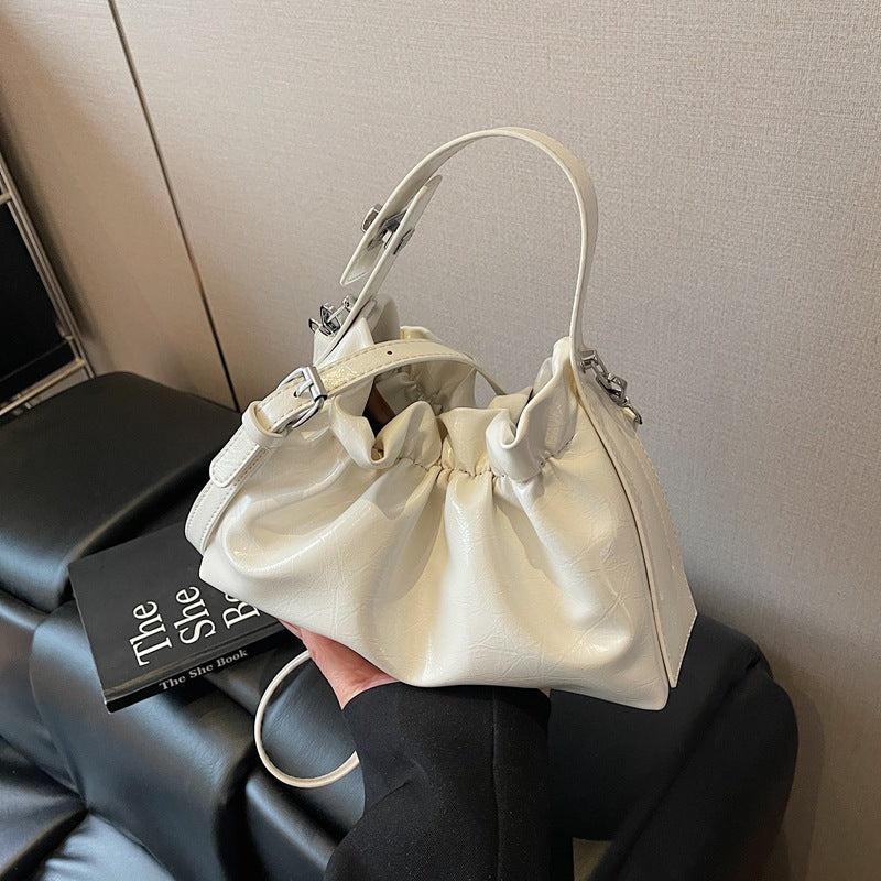 Cross-border niche texture handbag women's 2025 new simple pleated bag summer versatile shoulder messenger bag