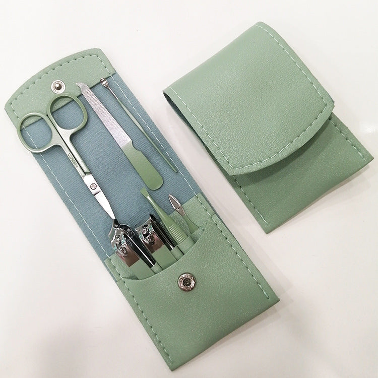 Green stainless steel nail clipper pedicure knife set manicure tool full set nail scissors suit nail clipper wholesale full set