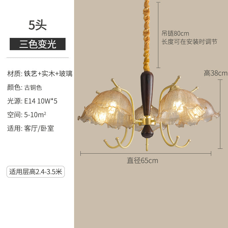 American medieval bedroom dining room study glass nostalgic chandelier Nanyang wind retro vintage wrought iron living room lamp