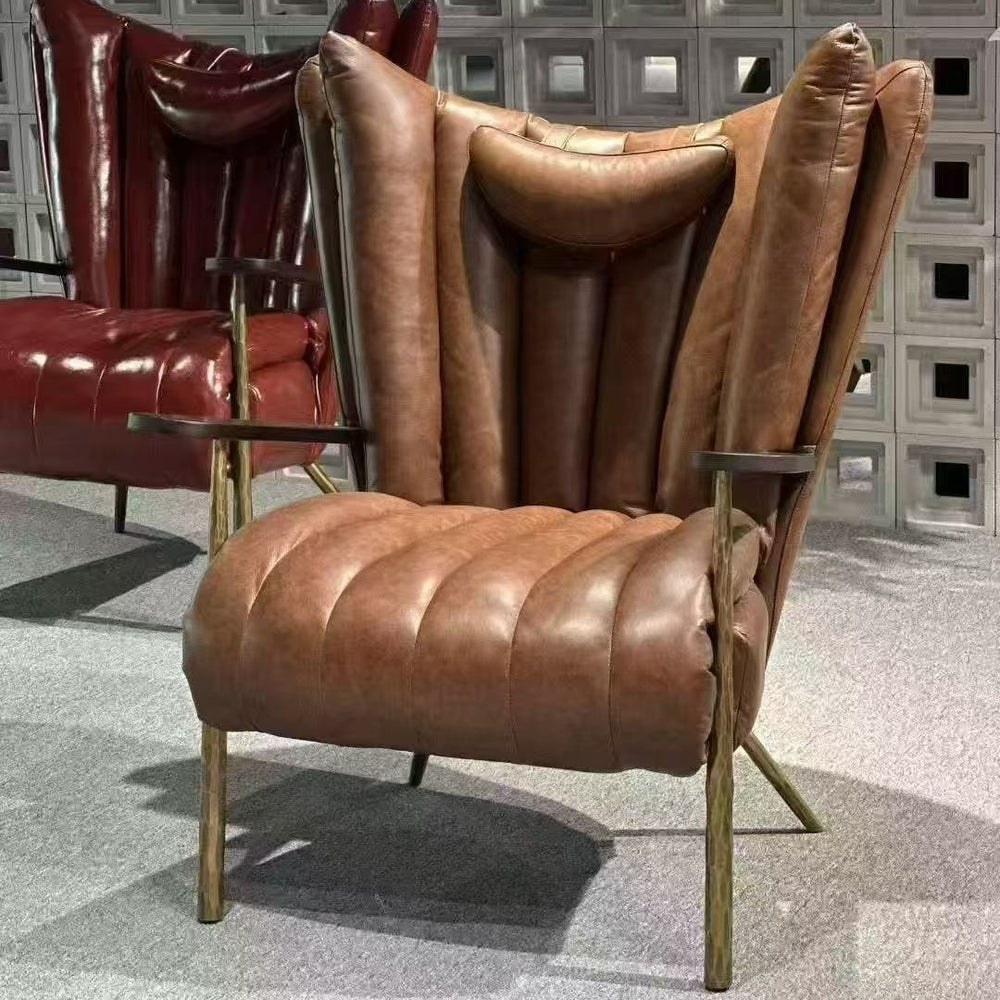 Foshan medieval style forged iron furniture single sofa chair retro oil wax leather casual cigar god of war tiger chair