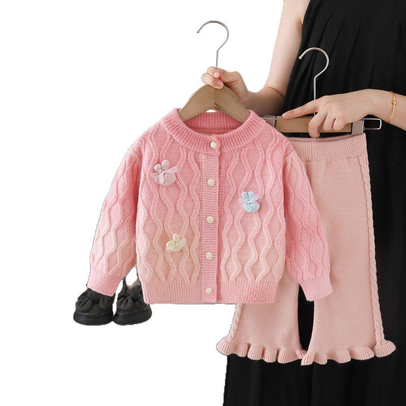 Girls' sweater and pants set - new autumn  collection: gradient color sweater and pants two-piece outfit for little girls