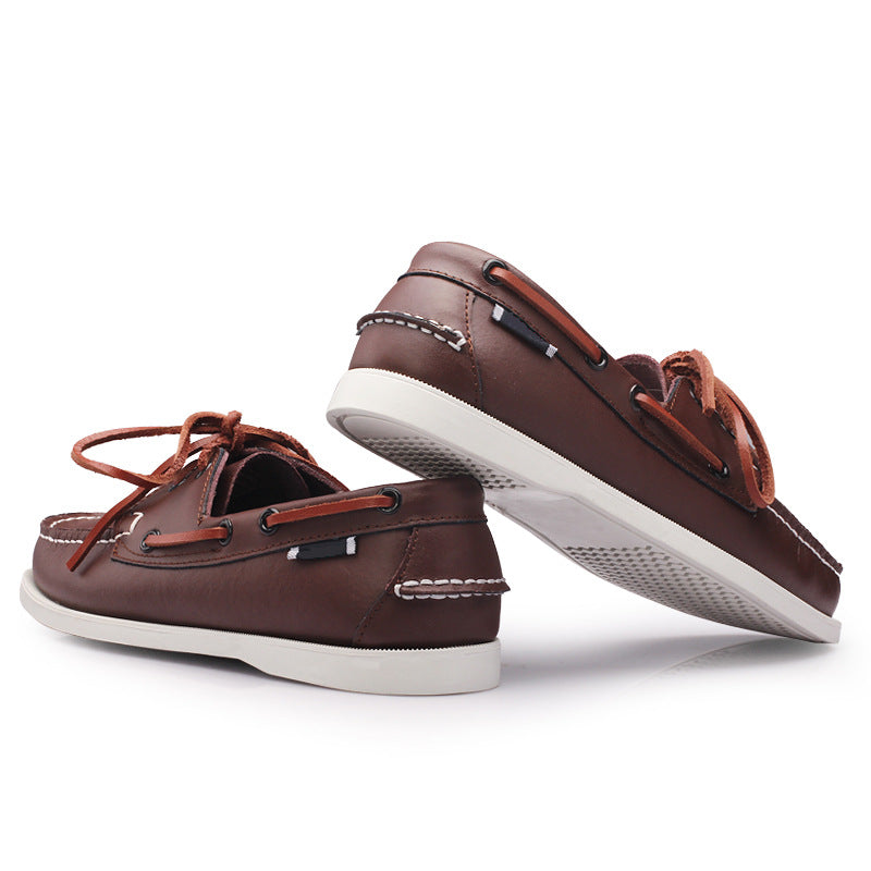 Men's genuine leather boat shoes - classic brown casual dress shoes, lightweight leather business shoes with a british-inspired design