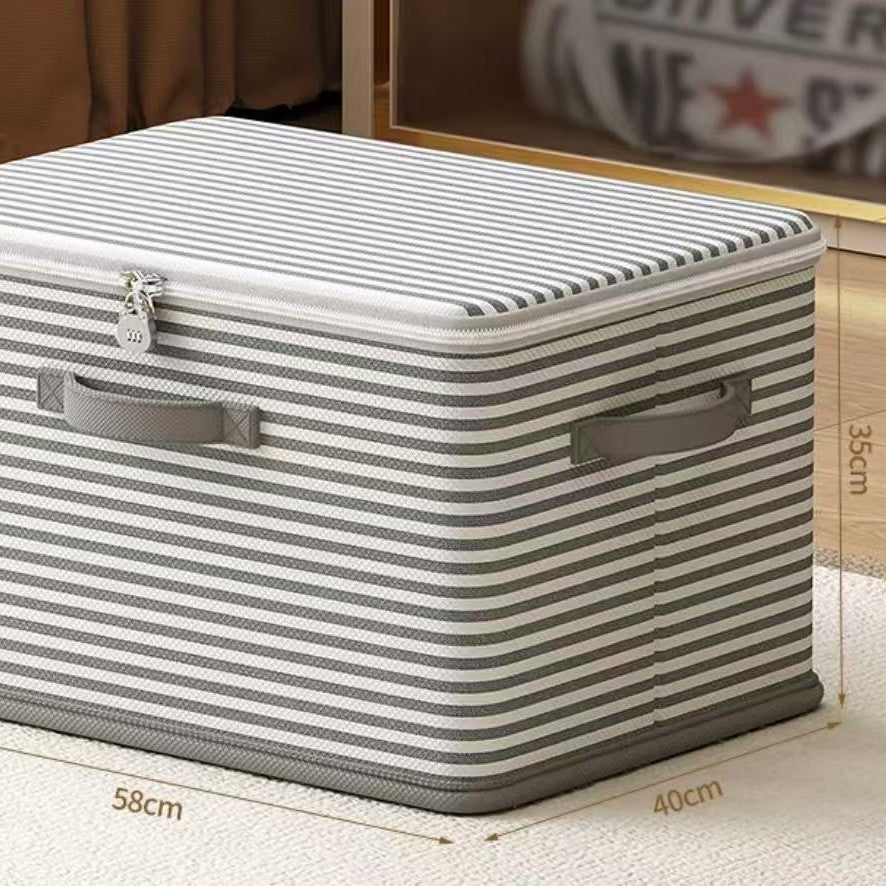Non-woven fabric with lid clothing storage box household folding storage box striped storage box wardrobe storage zipper box