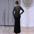 C7379 cross-border   fashion women's elegant long-sleeve beaded and rhinestone arm-covering dress