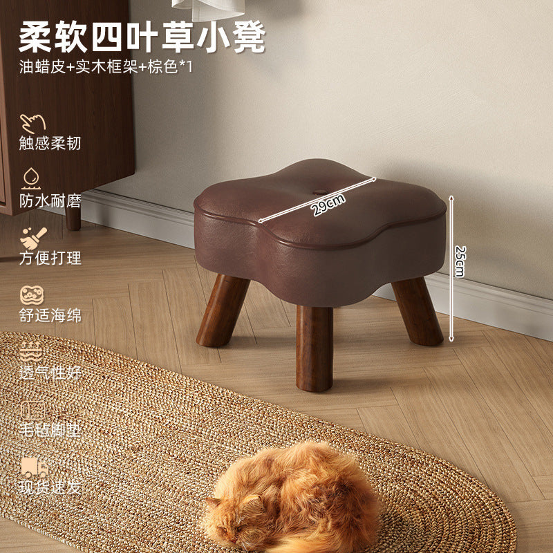 Cream wind small stool solid wood high stool living room small bench sofa stool low stool makeup stool home door shoe changing stool
