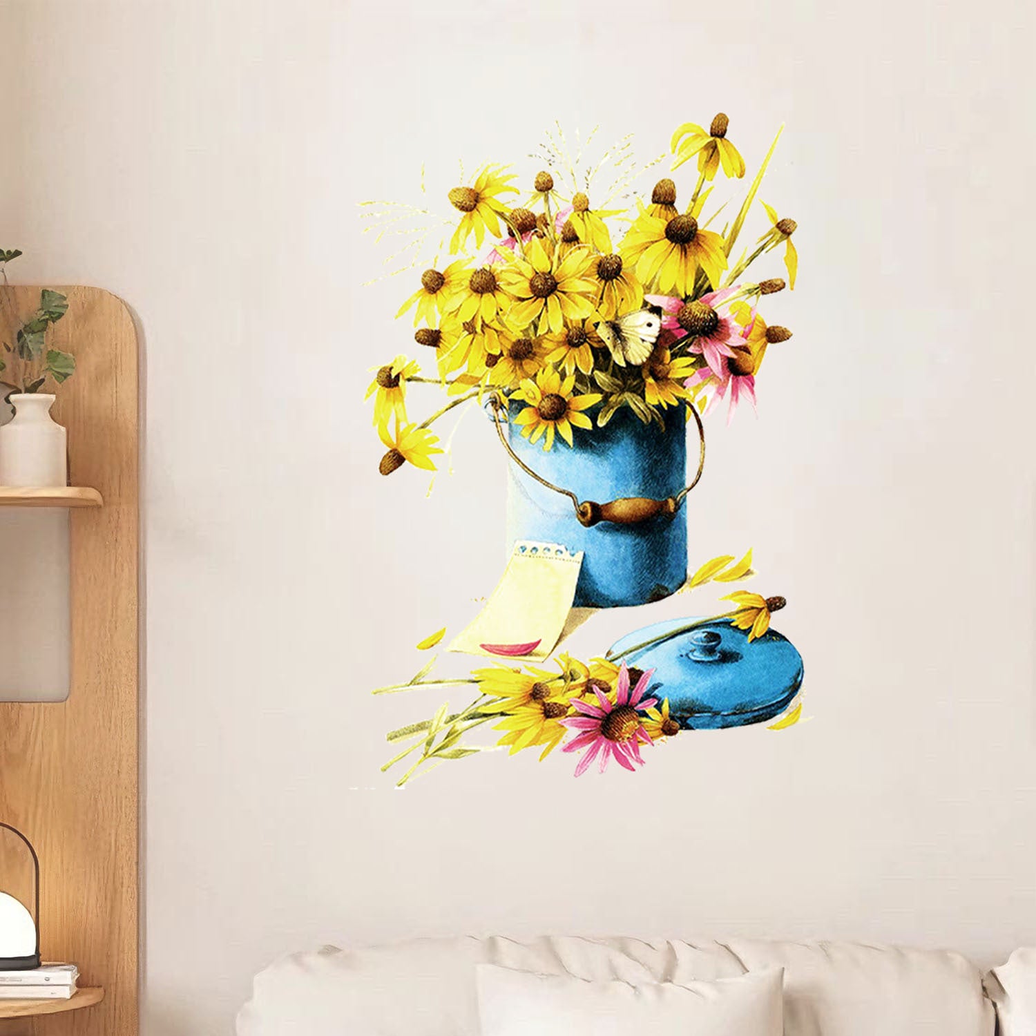 Cross-border  new creative flower wall stickers in iron drums are used for beautiful stickers for home decoration