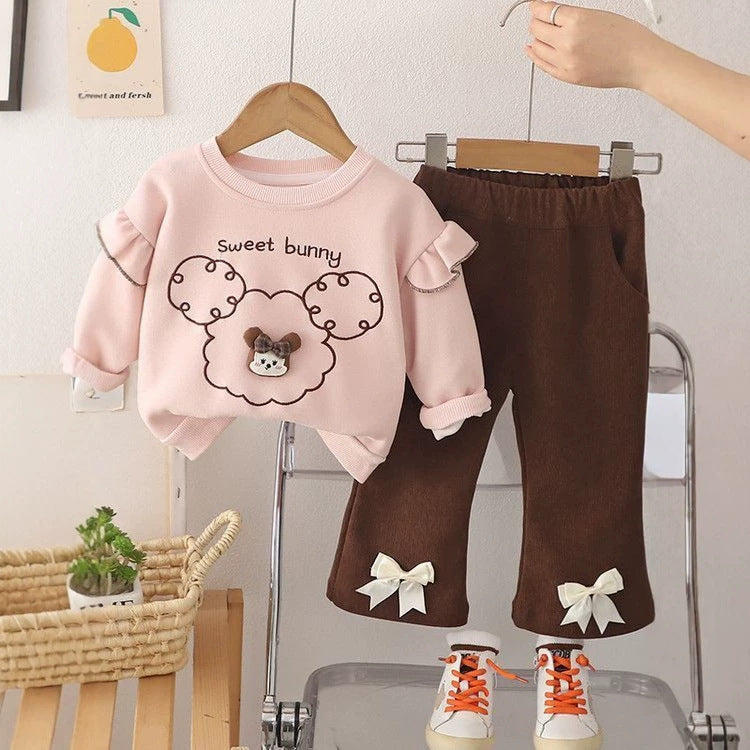 Girls' spring/autumn two-piece outfit set - stylish and trendy kids' spring clothes for 1-2 year old baby girls
