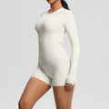 New arrival: european and american style solid color double-sided brushed nylon long-sleeve yoga set - activewear two-piece for running and fitness