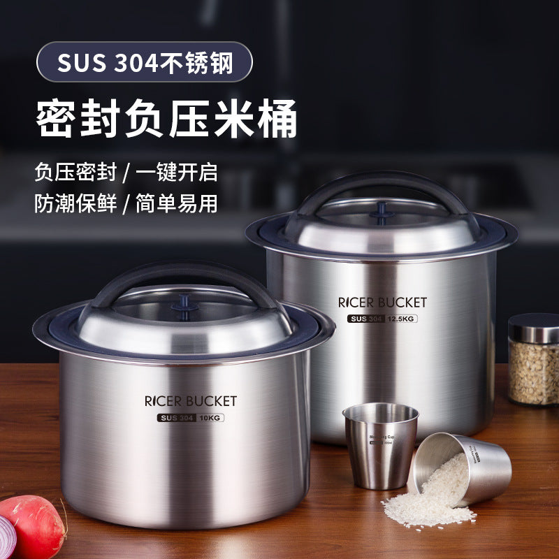 One piece of rice bucket box will be sent on behalf of 304 stainless steel negative pressure large-capacity household insect-proof rice tank, moisture-proof and fresh-keeping grain storage.