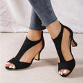European and american minimalist fashion back zipper bag heel peep-toe women's summer foreign trade plus size side cutout stiletto heel roman sandals wholesale