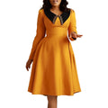 D461   fashionpure color women's long sleeves lapel eleganceslimming look large swing african exportdress