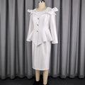 New autumn elegant commute satin skirt set - ruffle trim solid color slim fit beaded button top with bodycon dress
