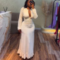 European and american cross-border women's fashion:  summer new sexy hollow-out pleated long sleeve slim-fit maxi ruffle dress