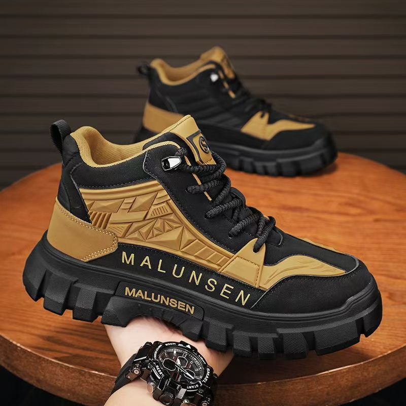 Boots men's high-top spring american retro motorcycle workwear boots outdoor hikingwaterproofnon-slipthick sole labor protection shoes