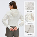 Pleated waist slimming cropped jacket - windproof zip-up outerwear - women's casual hooded cardigan - activewear top d26002