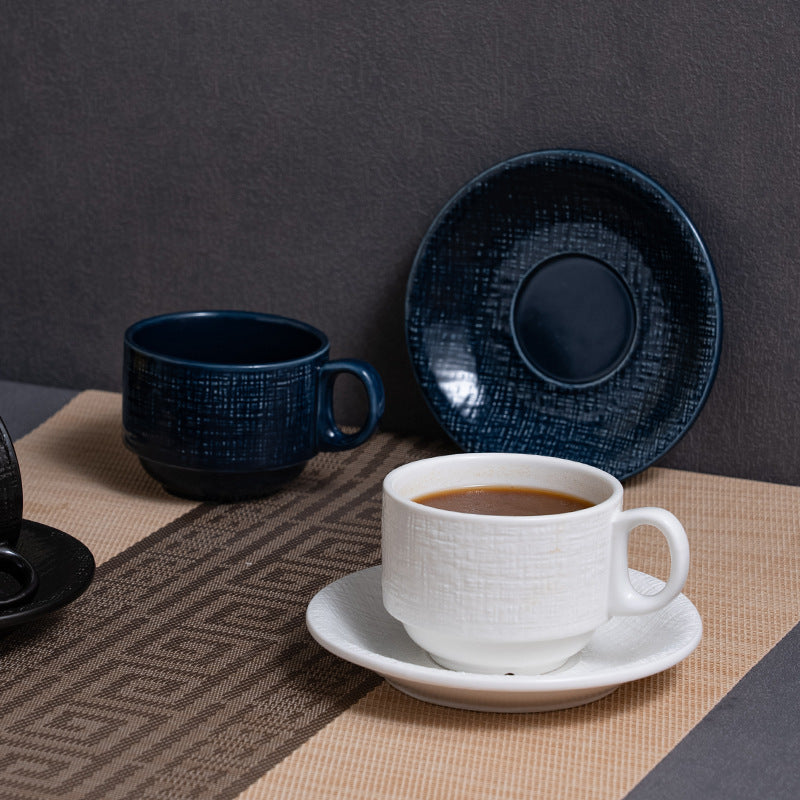Simple stylishpure color embossed coffee cup and saucer for home ceramic cup cafe latte art cup restaurant afternoon tea photo