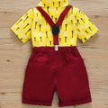 New spring/summer boys' printed short-sleeve and shorts set - gentleman's vacation style two-piece outfit