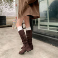 Knight boots for women 2025 new round toe thick heel western boots high boots retroslimming look pleated pile european and american