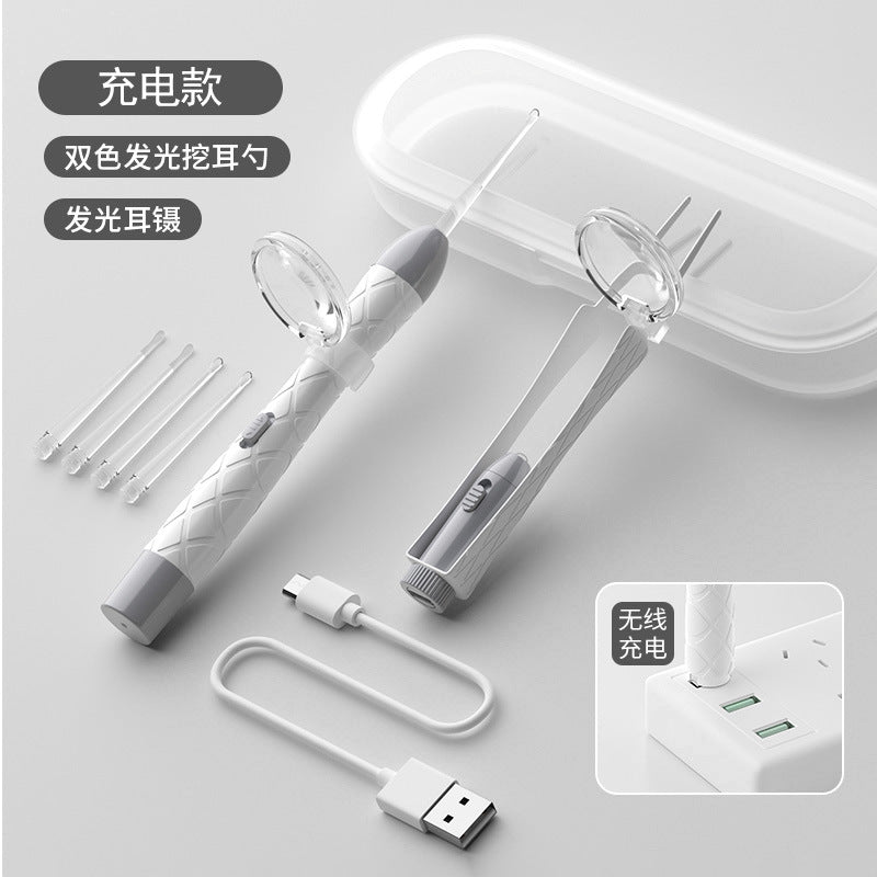 New arrival rechargeable light-emitting ear spoon suit nose pick ear pick earwax baby battery light buckle ear pick suit
