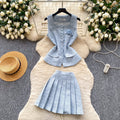 Xiaoxiangfeng single-breasted sleeveless vest pleated skirttwo-piece set female summer light and mature styleeasiest for match age-reducing elegantsuit
